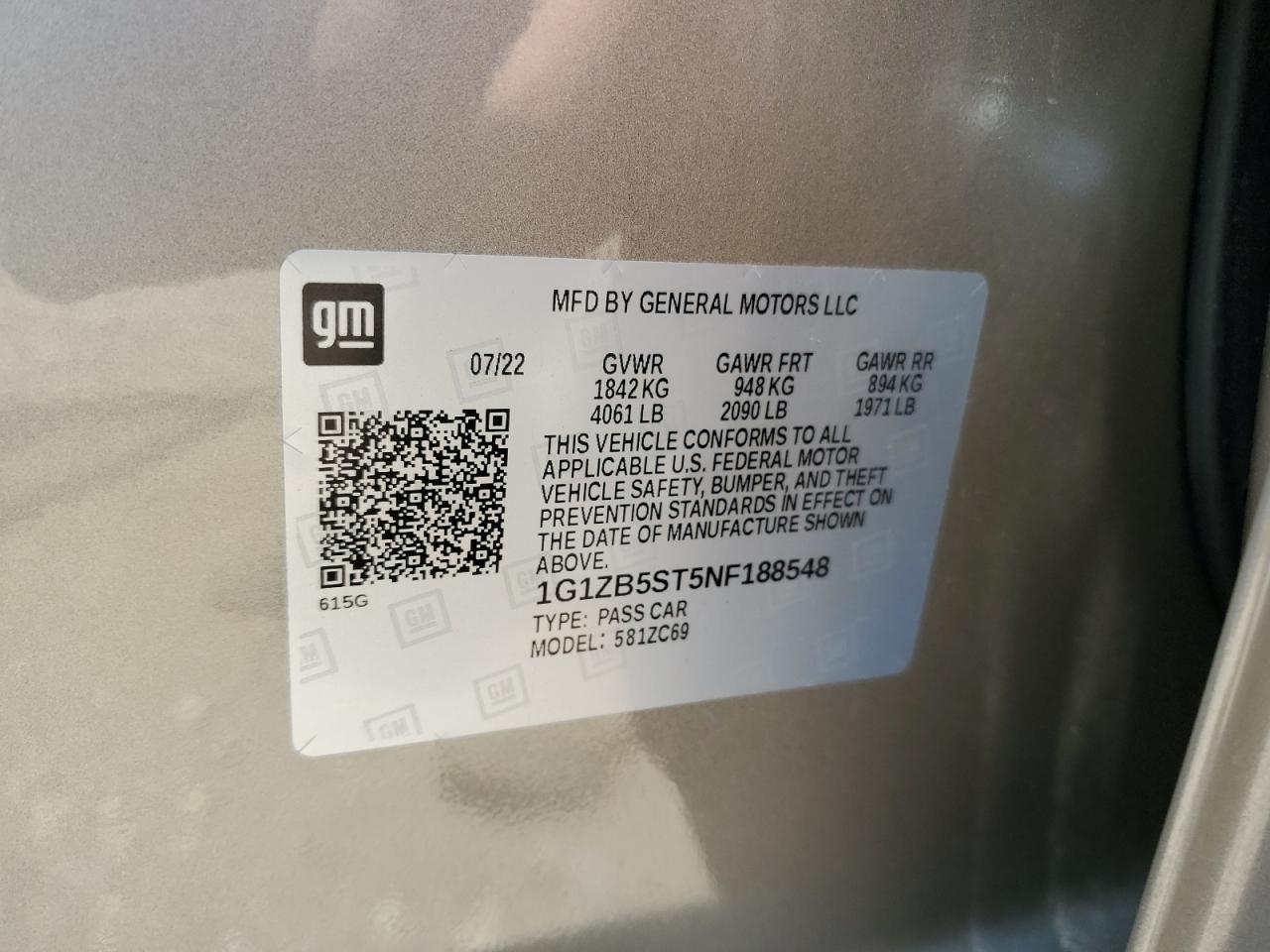 2022 Chevrolet Malibu Ls VIN: 1G1ZB5ST5NF188548 Lot: 62665515