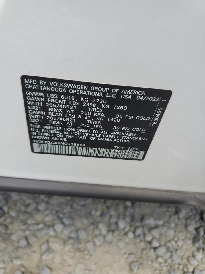 2022 Volkswagen Atlas Sel Premium R-Line VIN: 1V2FR2CA9NC538684 Lot: 63451775