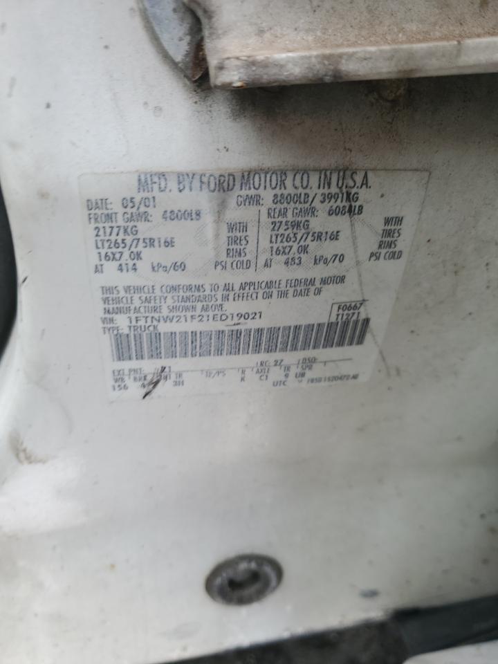 2001 Ford F250 Super Duty VIN: 1FTNW21F21ED19021 Lot: 65039845