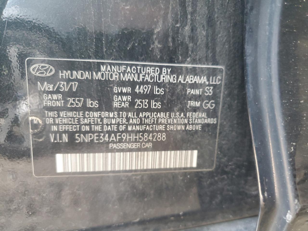 2017 Hyundai Sonata Sport VIN: 5NPE34AF9HH584288 Lot: 64604265