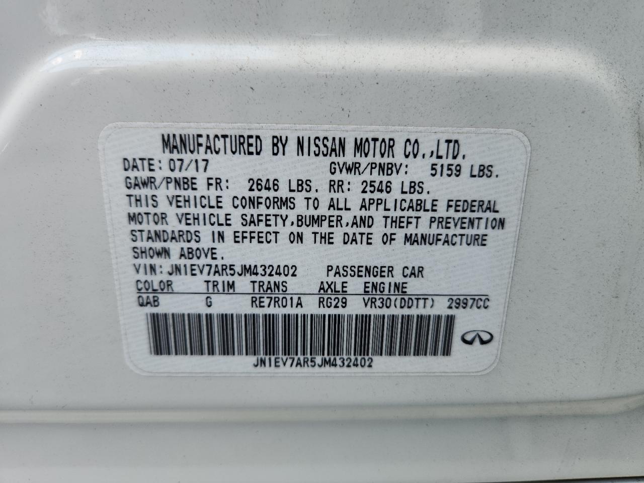 2018 Infiniti Q50 Luxe VIN: JN1EV7AR5JM432402 Lot: 64274285