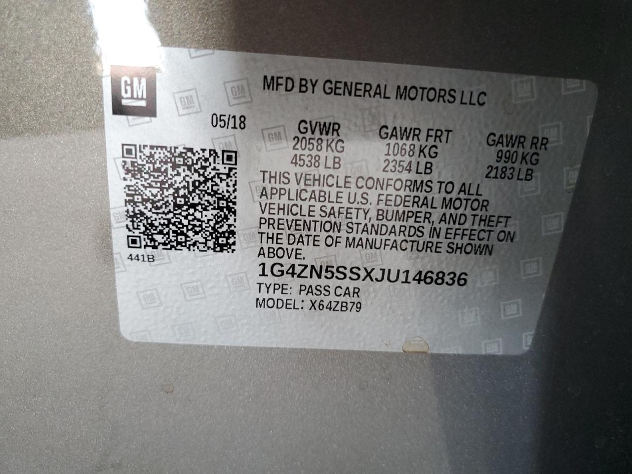 2018 Buick Lacrosse Preferred VIN: 1G4ZN5SSXJU146836 Lot: 63479145