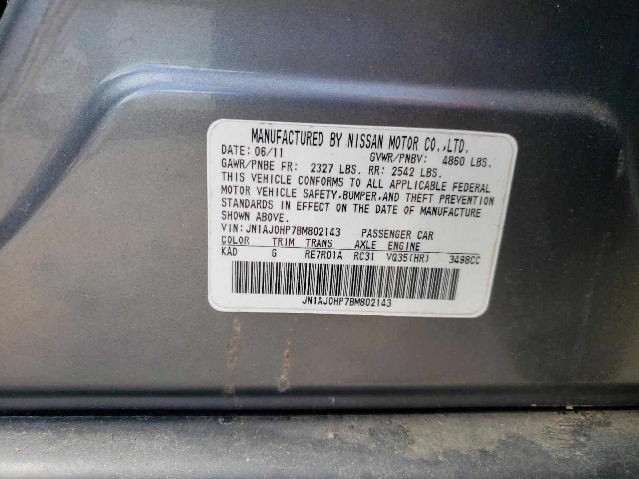 2011 Infiniti Ex35 Base VIN: JN1AJ0HP7BM802143 Lot: 65183605