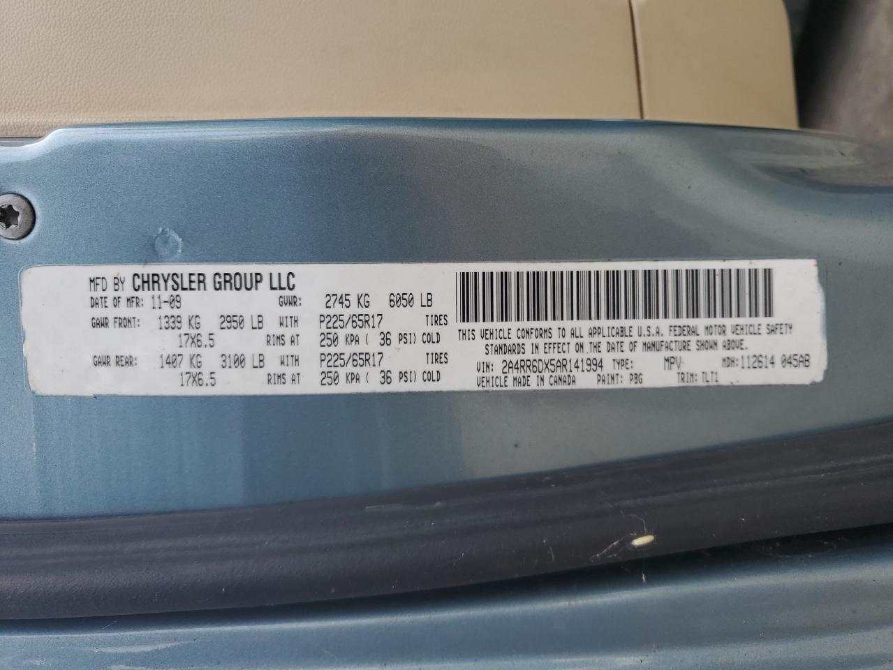 2010 Chrysler Town & Country Limited VIN: 2A4RR6DX5AR141994 Lot: 63641355