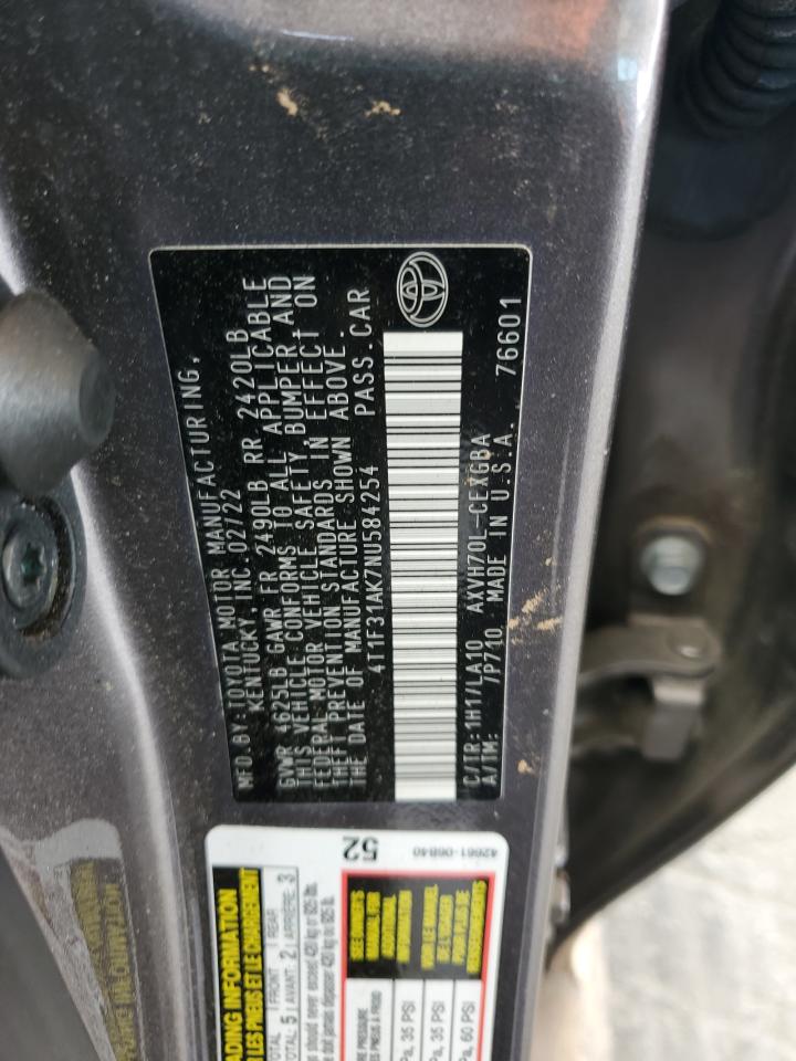 2022 Toyota Camry Xle VIN: 4T1F31AK7NU584254 Lot: 65220035