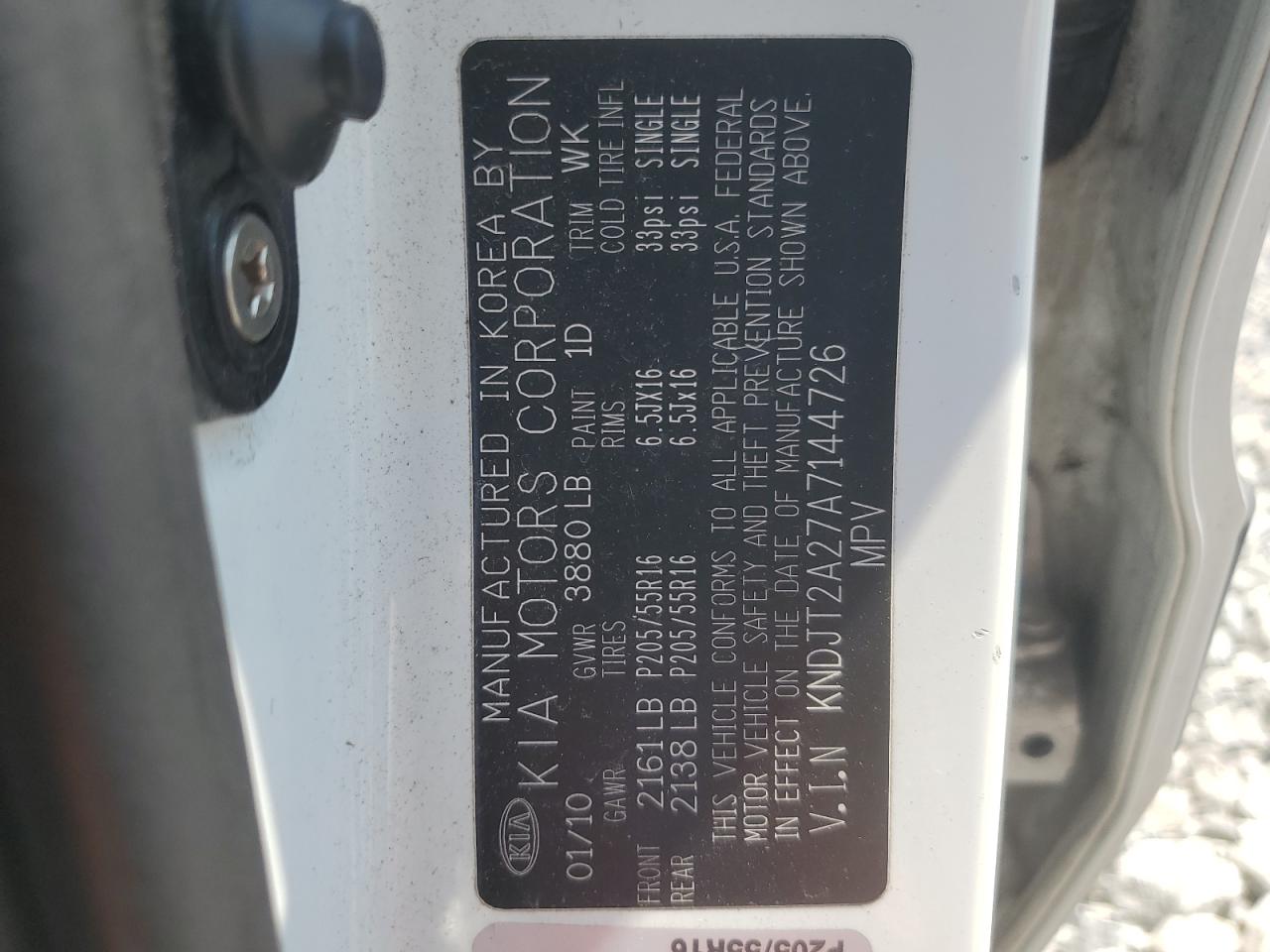 2010 Kia Soul + VIN: KNDJT2A27A7144726 Lot: 64906905