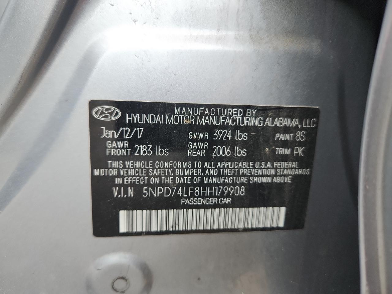 2017 Hyundai Elantra Se VIN: 5NPD74LF8HH179908 Lot: 64572165