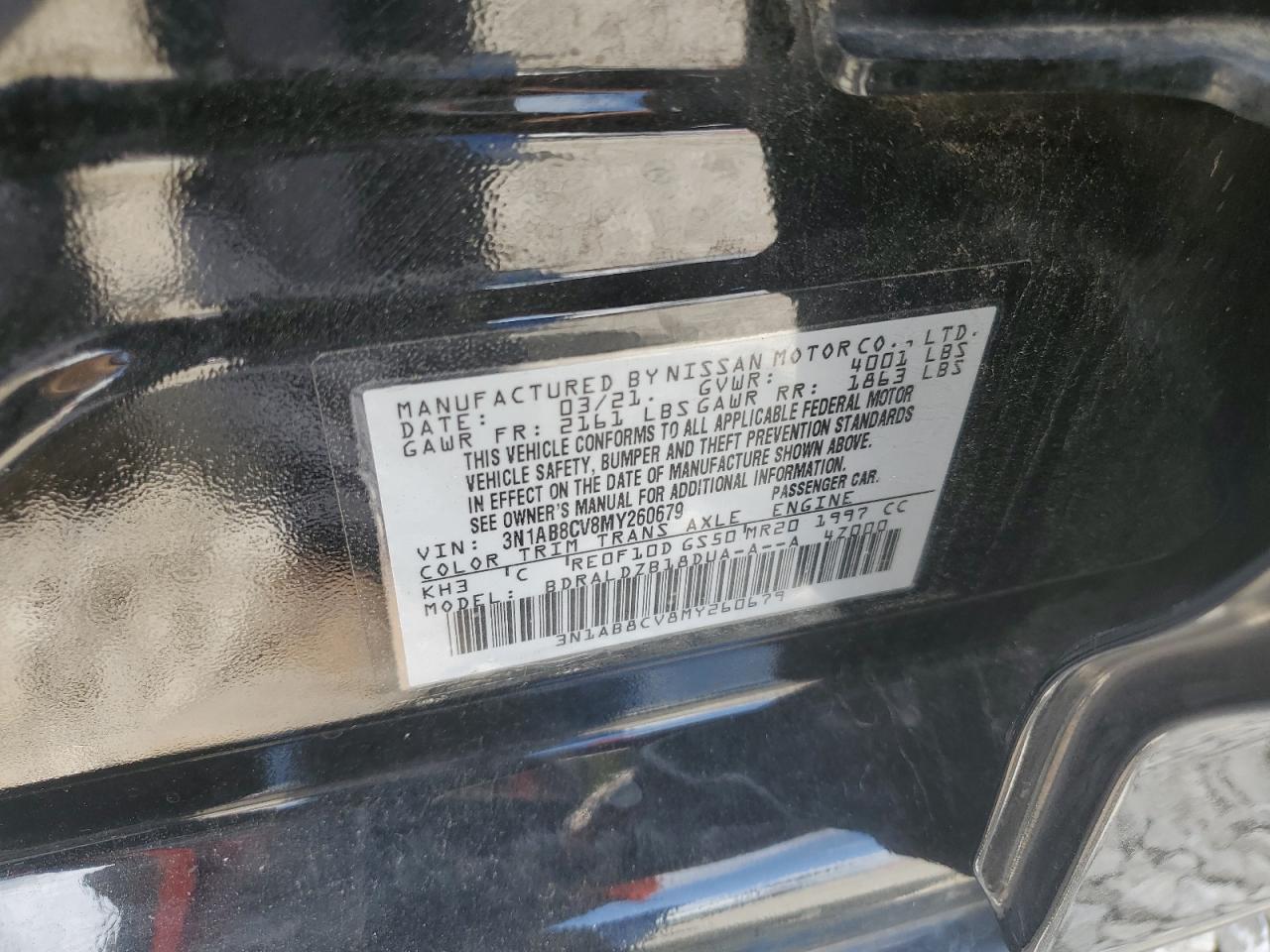 2021 Nissan Sentra Sv VIN: 3N1AB8CV8MY260679 Lot: 63875035