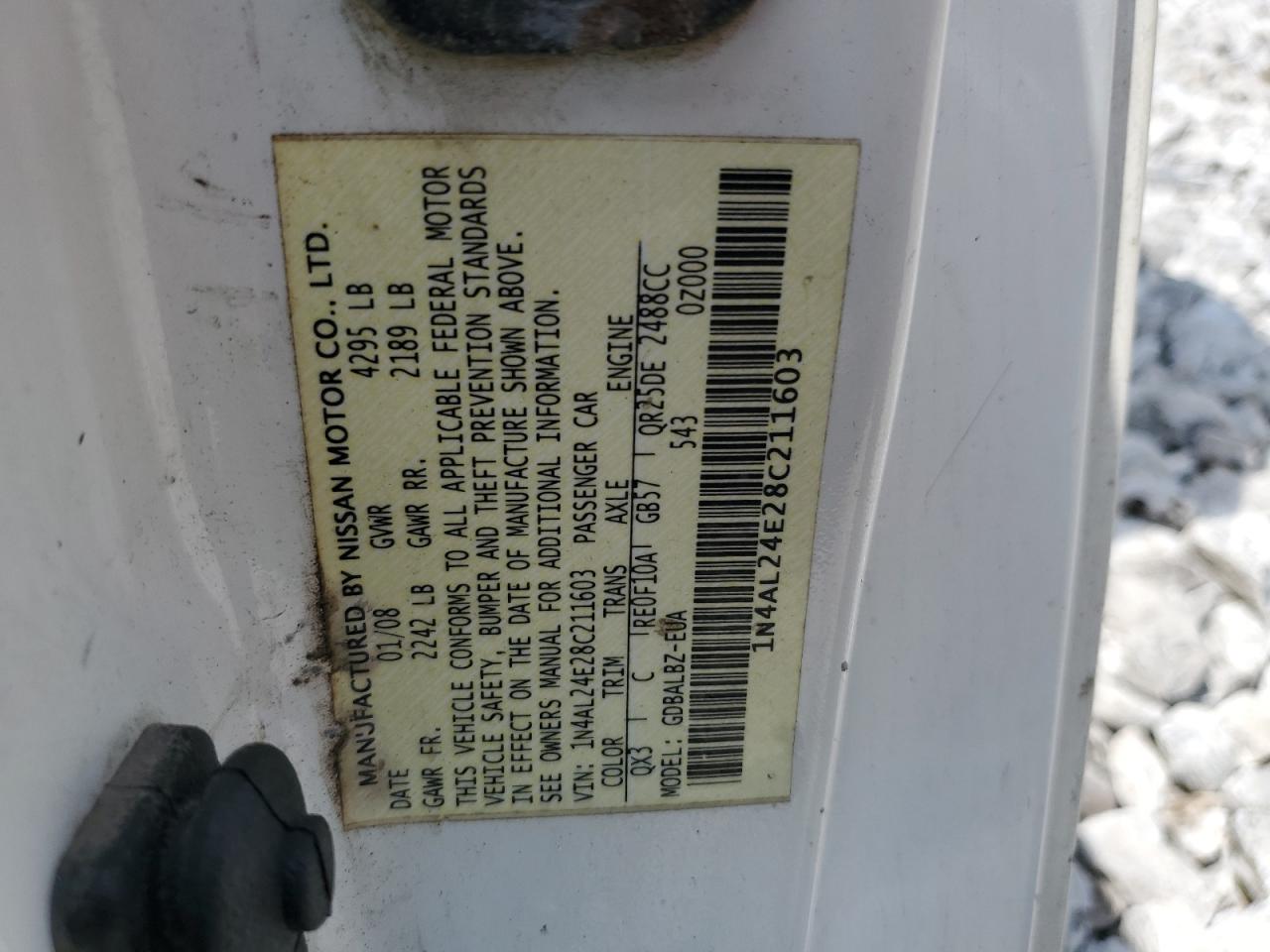 2008 Nissan Altima 2.5S VIN: 1N4AL24E28C211603 Lot: 62068045