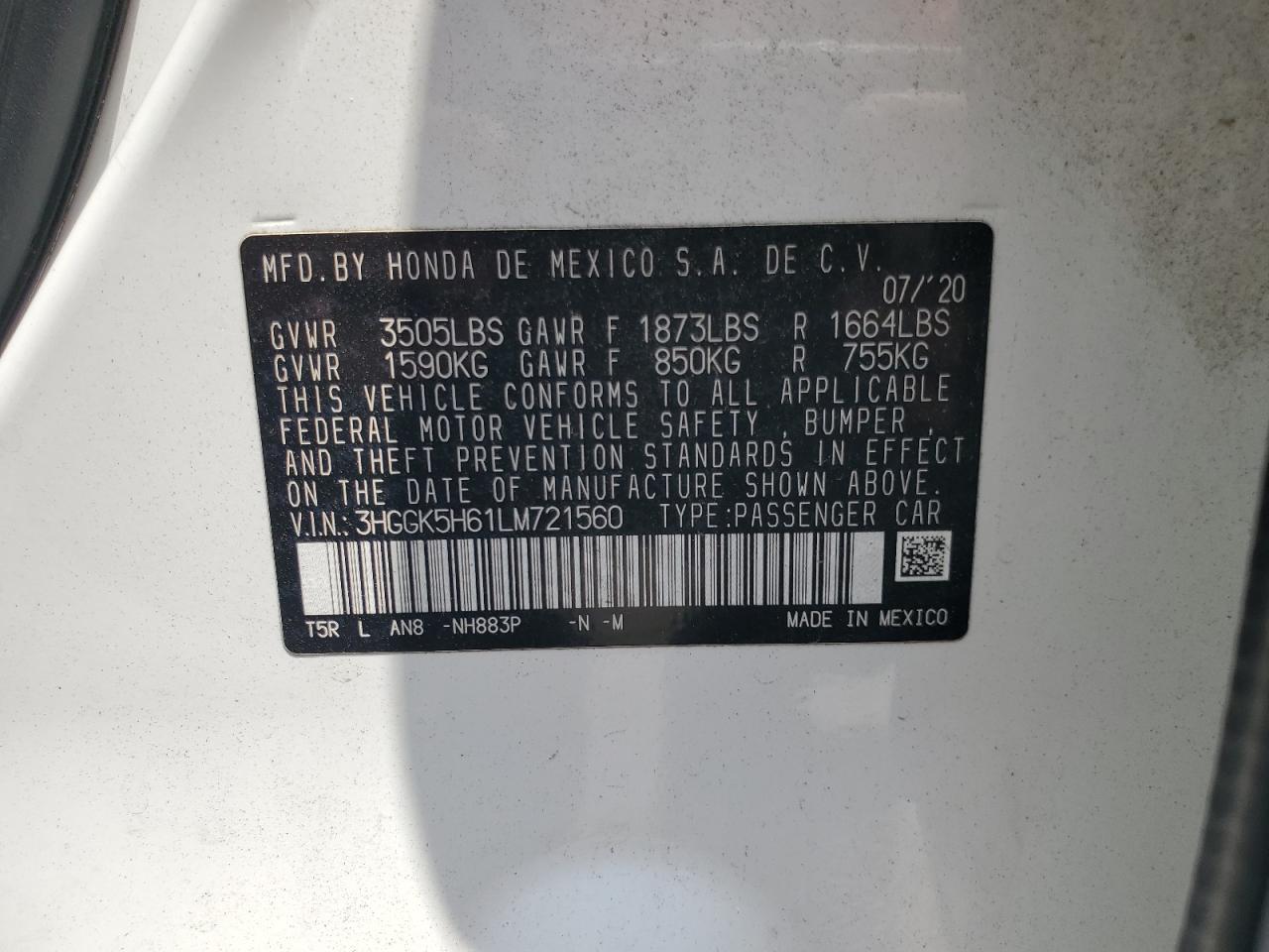 2020 Honda Fit Sport VIN: 3HGGK5H61LM721560 Lot: 63964765