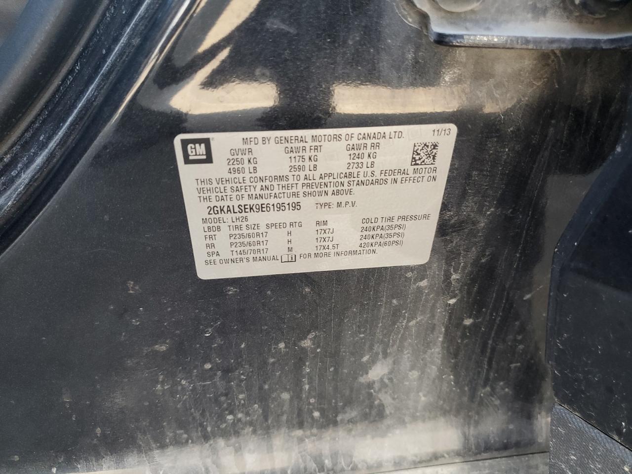 2014 GMC Terrain Slt VIN: 2GKALSEK9E6195195 Lot: 64474465