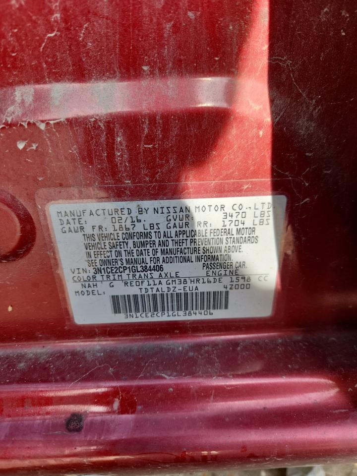 2016 Nissan Versa Note S VIN: 3N1CE2CP1GL384406 Lot: 62593235
