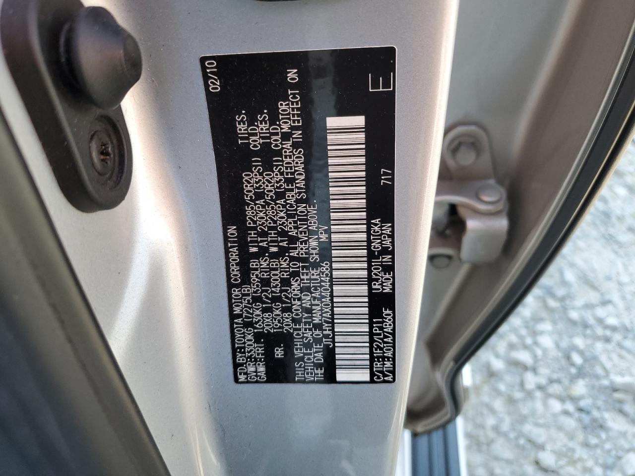 2010 Lexus Lx 570 VIN: JTJHY7AX0A4044586 Lot: 62644685