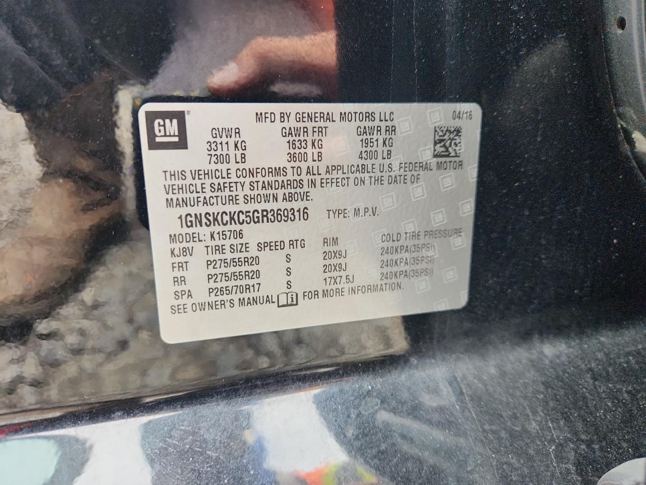 2016 Chevrolet Tahoe K1500 Ltz VIN: 1GNSKCKC5GR369316 Lot: 65041535