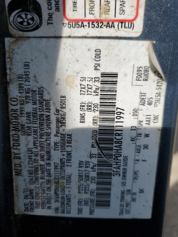 2012 Ford Fusion Se VIN: 3FAHP0HA8CR111997 Lot: 62328155