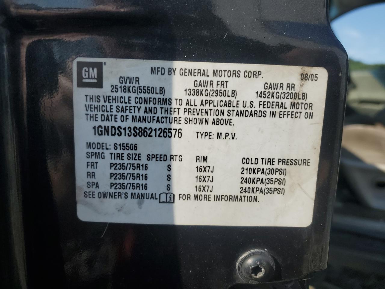 2006 Chevrolet Trailblazer Ls VIN: 1GNDS13S862126576 Lot: 63263205