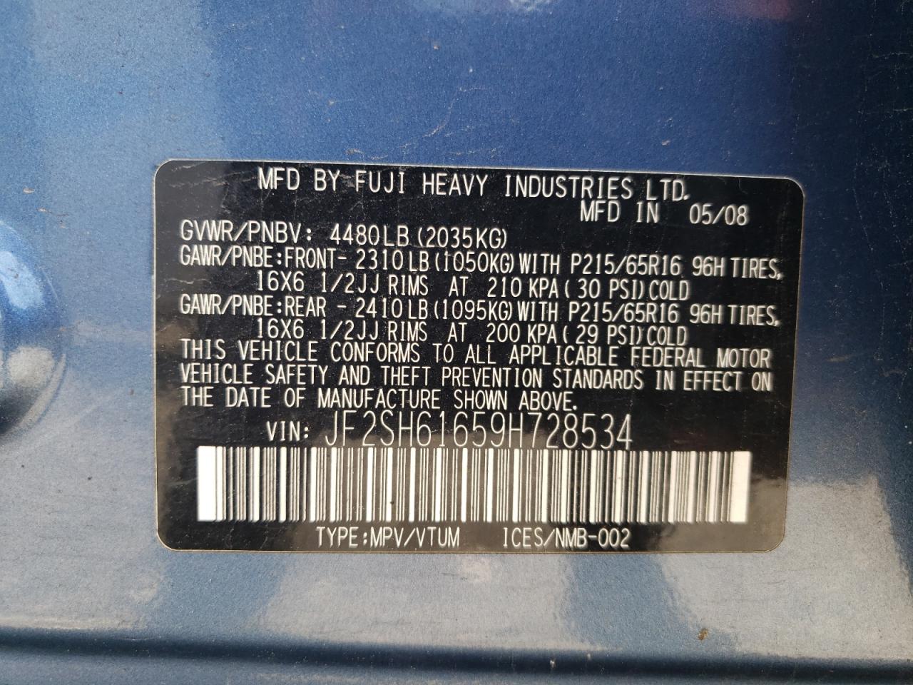 2009 Subaru Forester 2.5X VIN: JF2SH61659H728534 Lot: 64602545