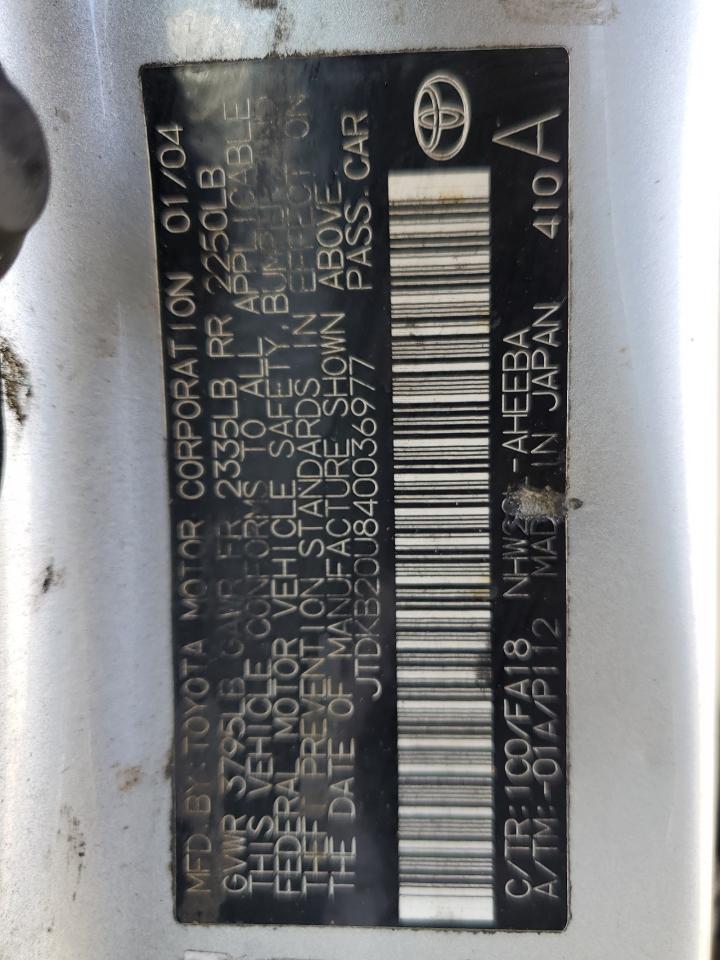 2004 Toyota Prius VIN: JTDKB20U840036977 Lot: 62214245