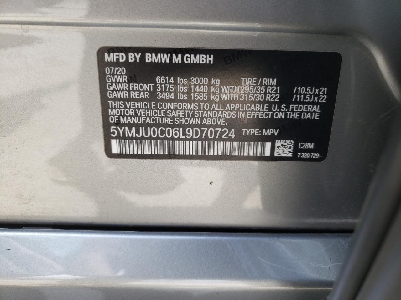 2020 BMW X5 M VIN: 5YMJU0C06L9D70724 Lot: 67045305