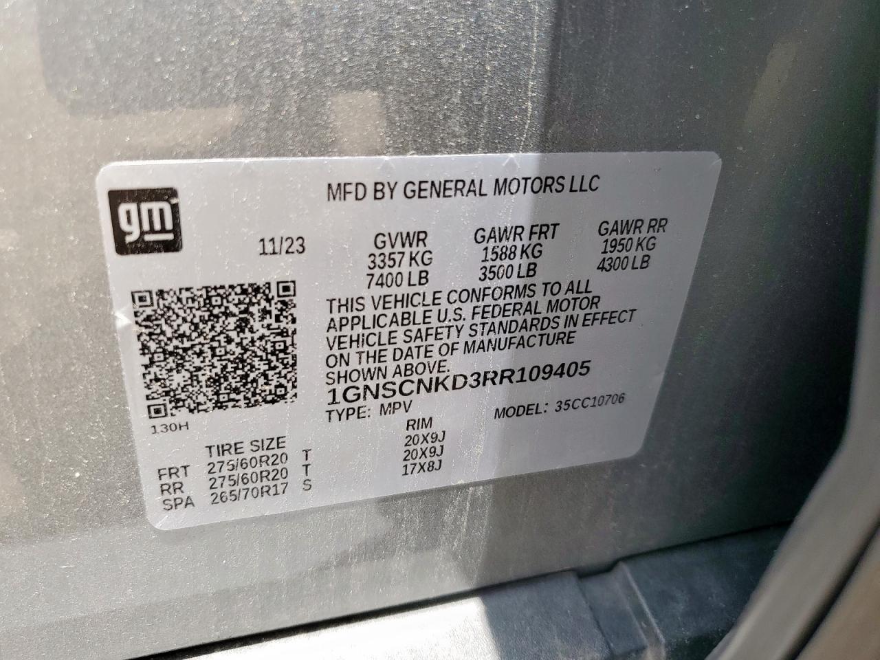 1GNSCNKD3RR109405 2024 Chevrolet Tahoe C1500 Lt