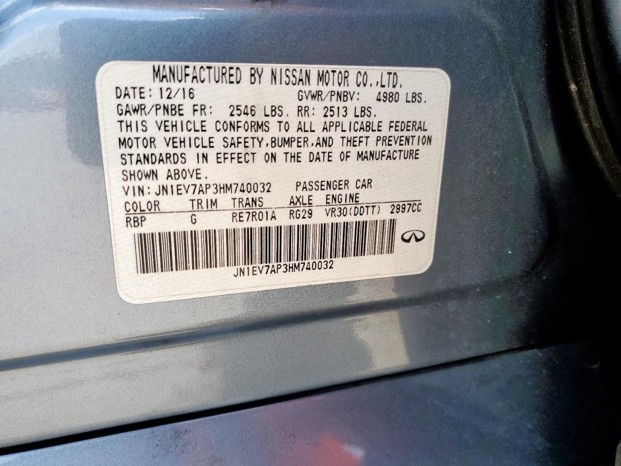 2017 Infiniti Q50 Premium VIN: JN1EV7AP3HM740032 Lot: 64578375