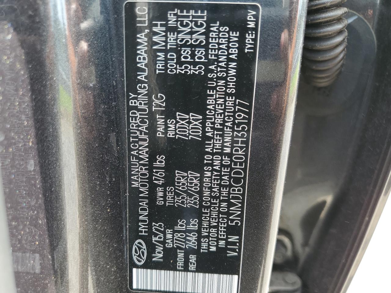 5nmjbcde0rh351977 5NMJBCDE0RH351977 2024 Hyundai Tucson Sel