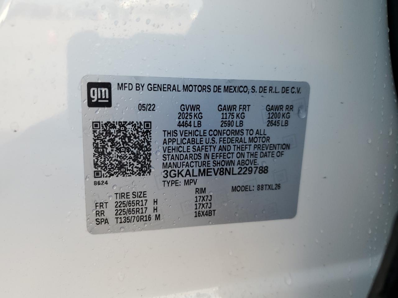 3GKALMEV8NL229788 2022 GMC Terrain Sle