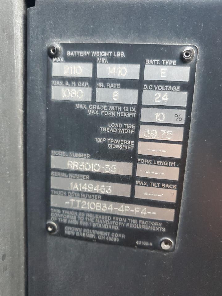 1995 Crown Rr3010-35 Reach Truck VIN: 1A149463 Lot: 62856815