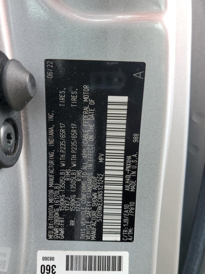 2022 Toyota Sienna Xle VIN: 5TDYRKEC8NS121242 Lot: 64756725