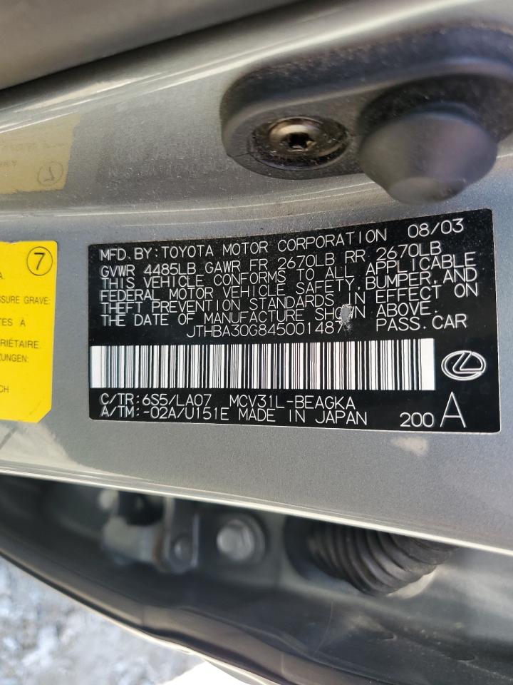 jthba30g845001487 JTHBA30G845001487 2004 Lexus Es 330