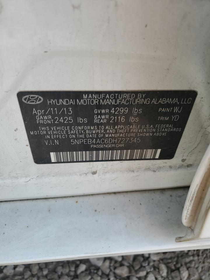 2013 Hyundai Sonata Gls VIN: 5NPEB4AC6DH727345 Lot: 64750585