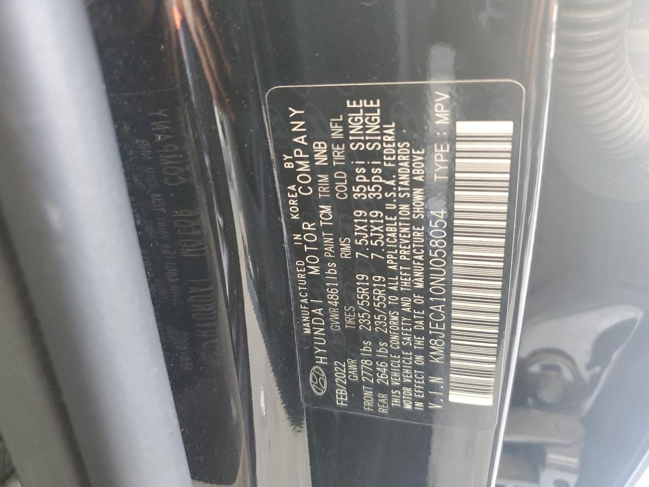 2022 Hyundai Tucson Limited VIN: KM8JECA10NU058054 Lot: 64404515