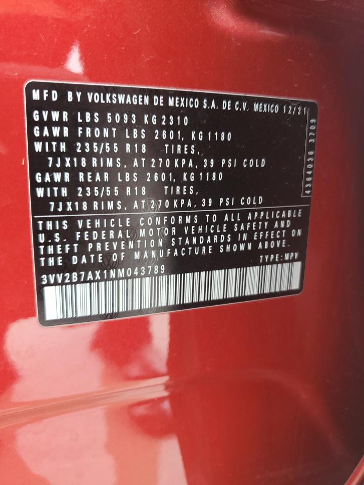2022 Volkswagen Tiguan Se VIN: 3VV2B7AX1NM043789 Lot: 65364715