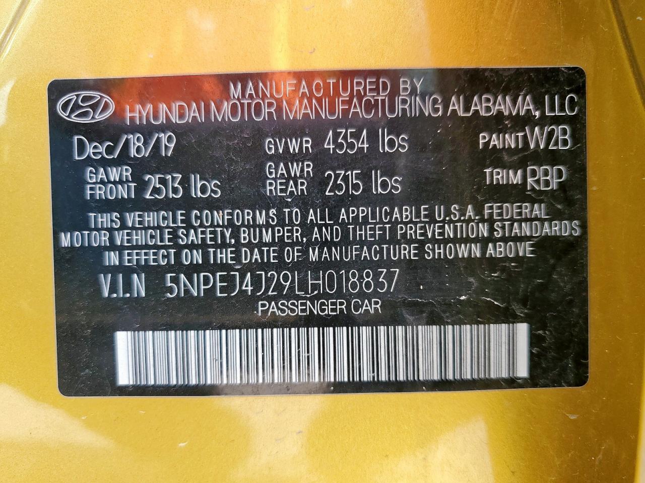 2020 Hyundai Sonata Sel Plus VIN: 5NPEJ4J29LH018837 Lot: 64655745