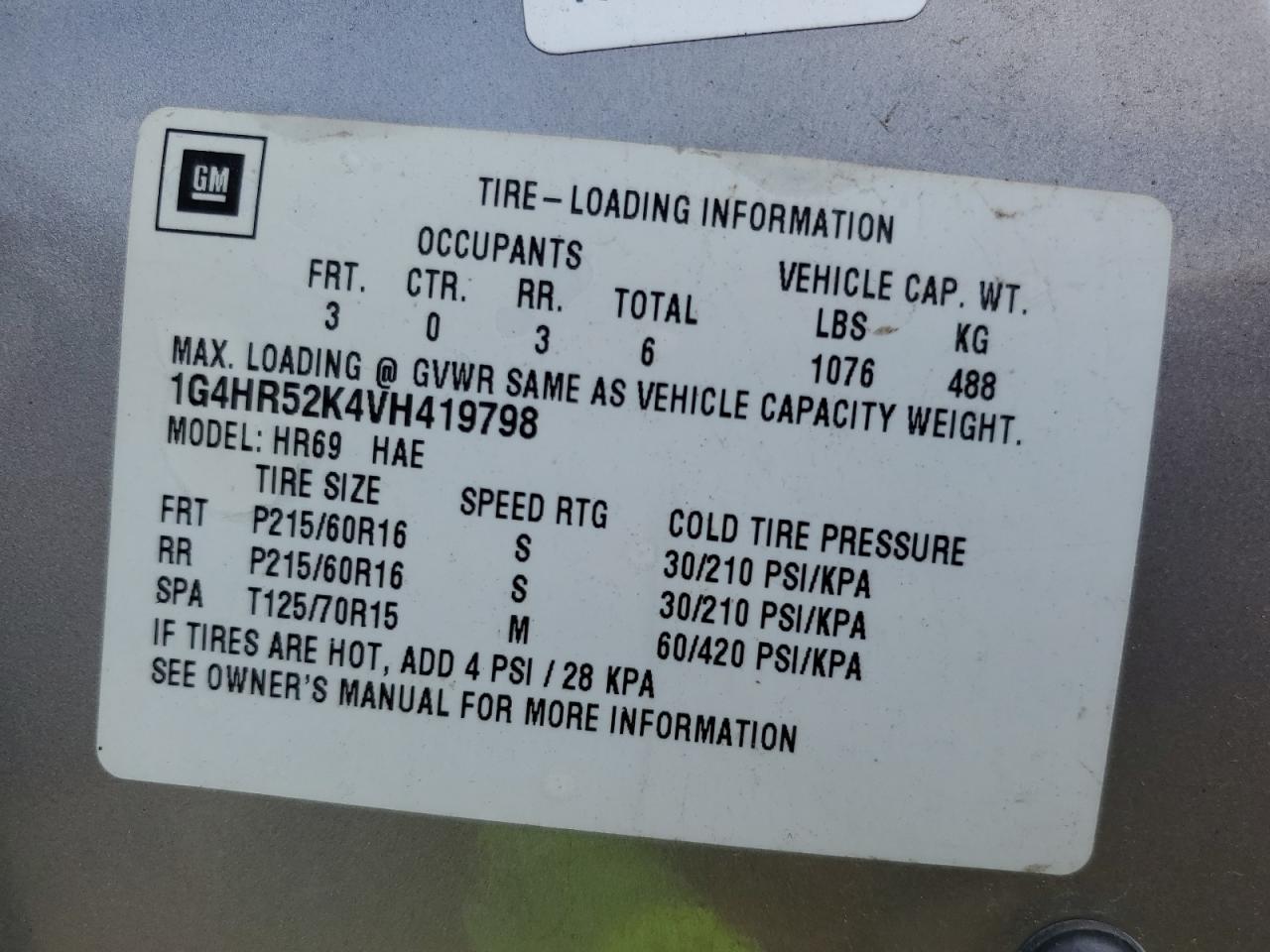 1997 Buick Lesabre Limited VIN: 1G4HR52K4VH419798 Lot: 65326105