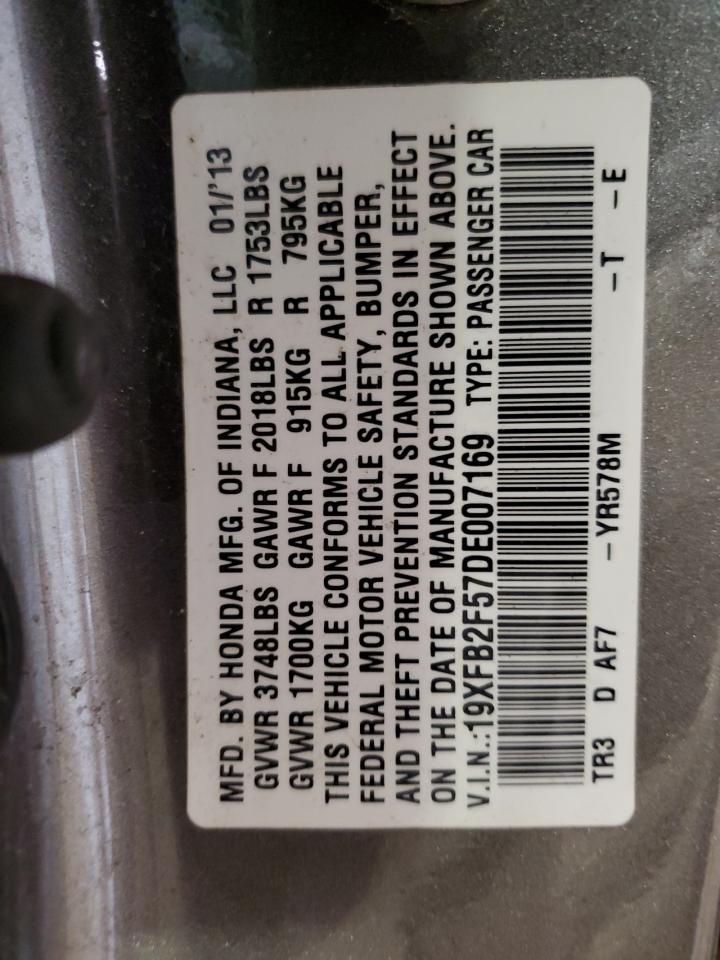 2013 Honda Civic Lx VIN: 19XFB2F57DE007169 Lot: 65144545