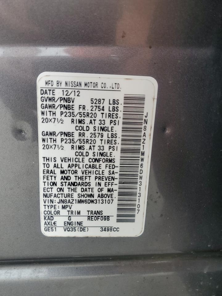 2013 Nissan Murano S VIN: JN8AZ1MW6DW313107 Lot: 64741565