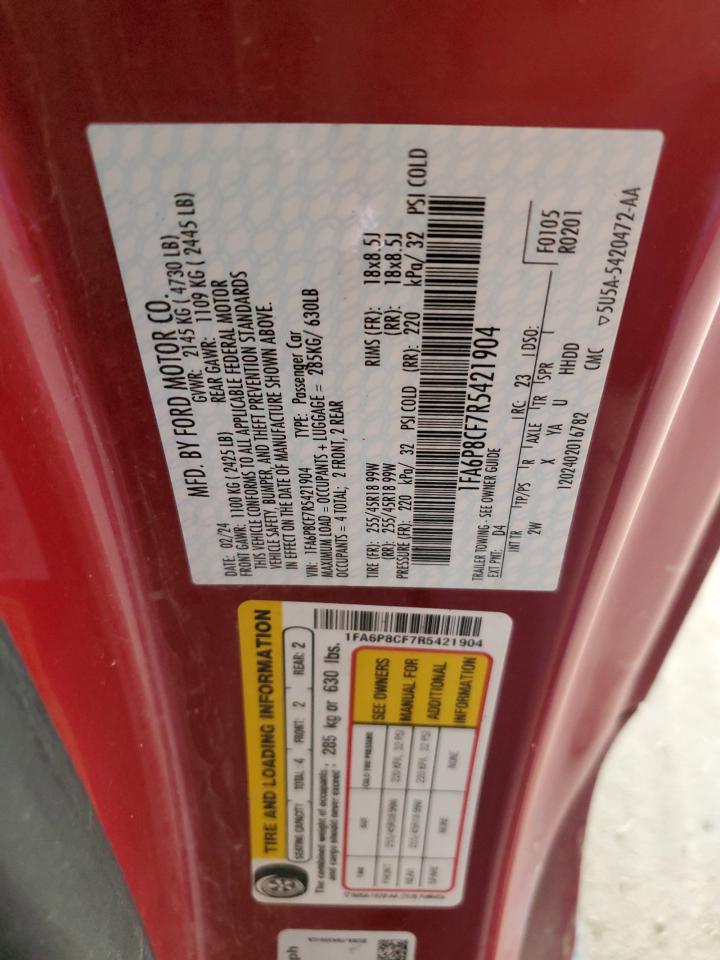 2024 Ford Mustang Gt VIN: 1FA6P8CF7R5421904 Lot: 62696295