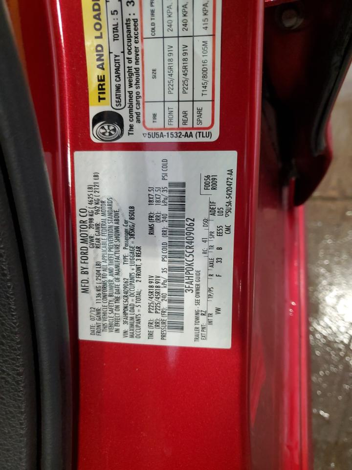 2012 Ford Fusion Sport VIN: 3FAHP0KC5CR409062 Lot: 65991725