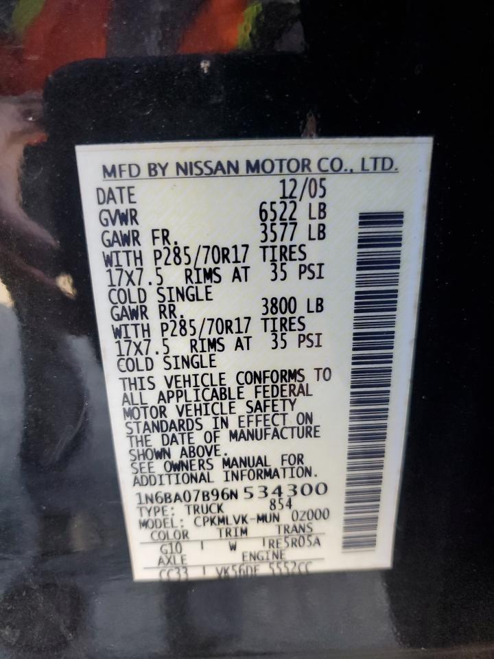 2006 Nissan Titan Xe VIN: 1N6BA07B96N534300 Lot: 64818255