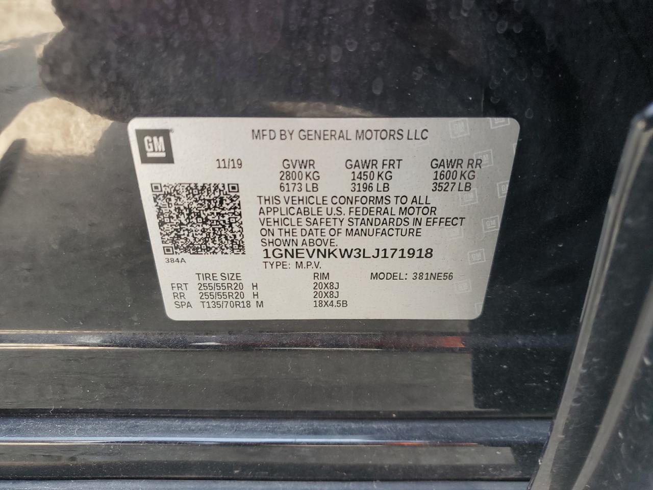 2020 Chevrolet Traverse High Country VIN: 1GNEVNKW3LJ171918 Lot: 65900095