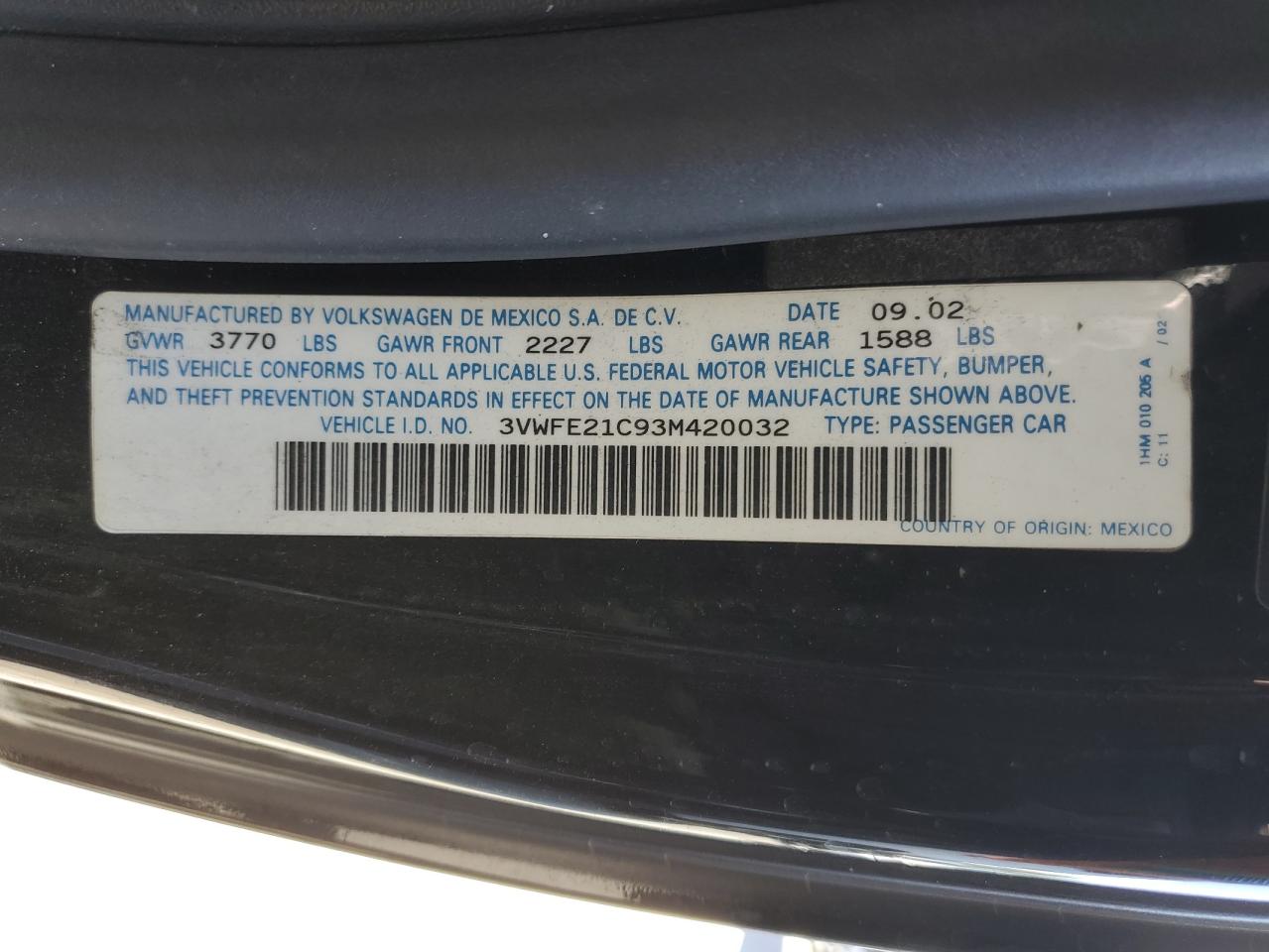 2003 Volkswagen New Beetle Turbo S VIN: 3VWFE21C93M420032 Lot: 64253775