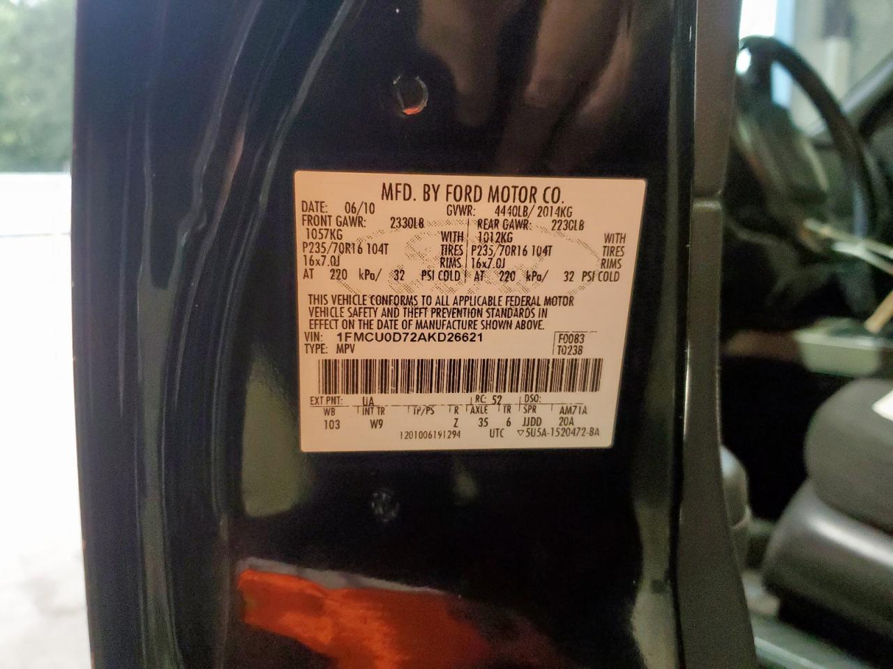 2010 Ford Escape Xlt VIN: 1FMCU0D72AKD26621 Lot: 65372865