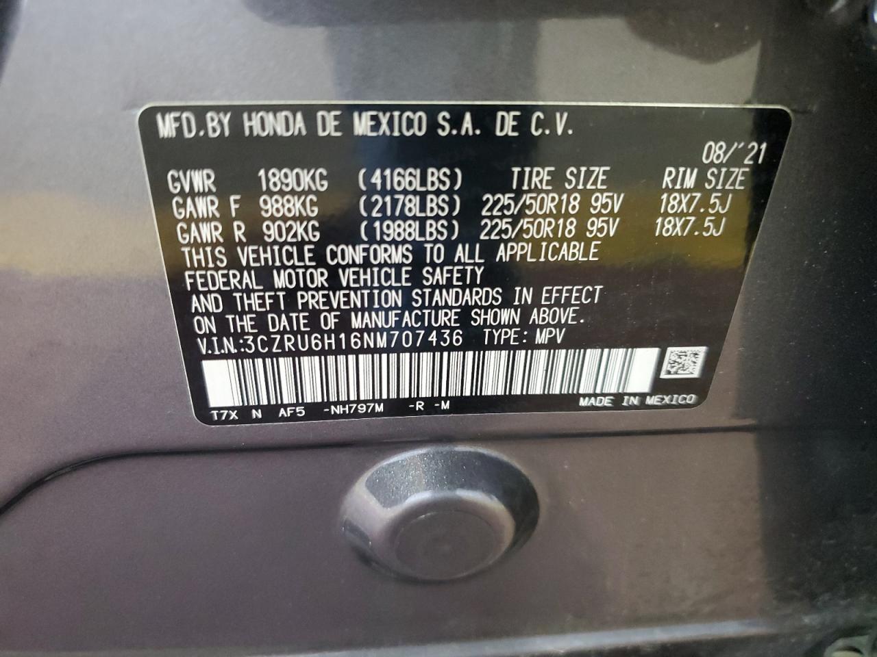 2022 Honda Hr-V Sport VIN: 3CZRU6H16NM707436 Lot: 64811565
