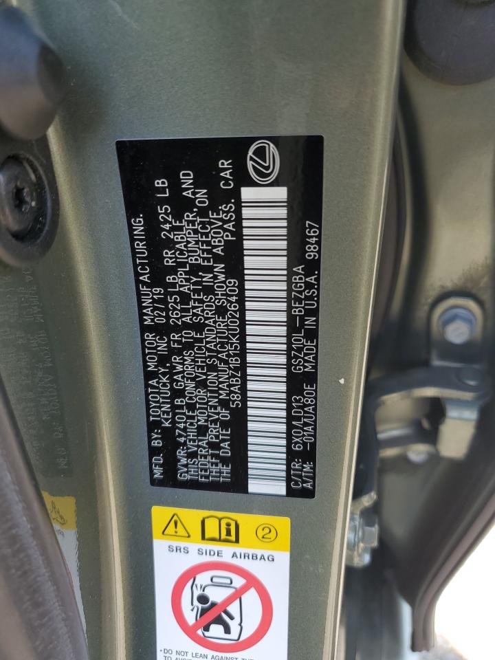 2019 Lexus Es 350 VIN: 58ABZ1B15KU026409 Lot: 64457255