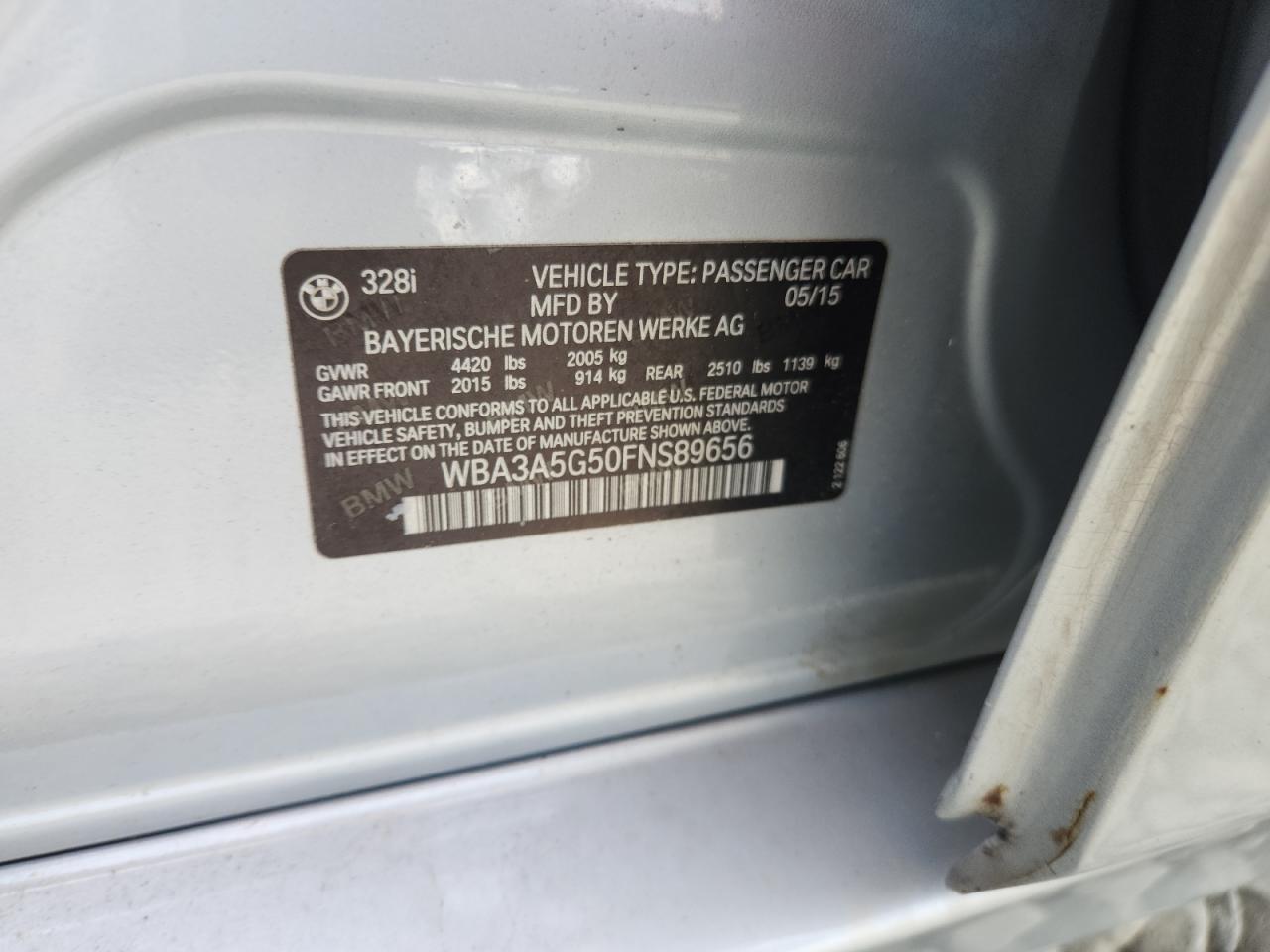 2015 BMW 328 I VIN: WBA3A5G50FNS89656 Lot: 64478605