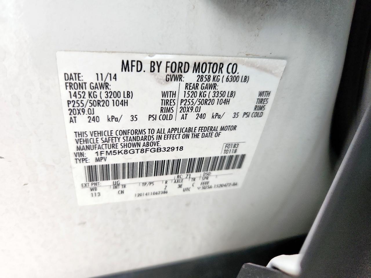 2015 Ford Explorer Sport VIN: 1FM5K8GT8FGB32918 Lot: 63532215