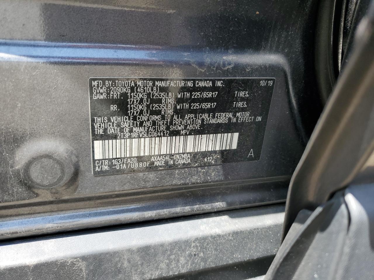 2020 Toyota Rav4 Xle VIN: 2T3P1RFV5LC064412 Lot: 64630795