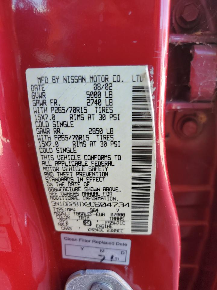 2002 Nissan Xterra Xe VIN: 5N1DD28TX2C604734 Lot: 64265755