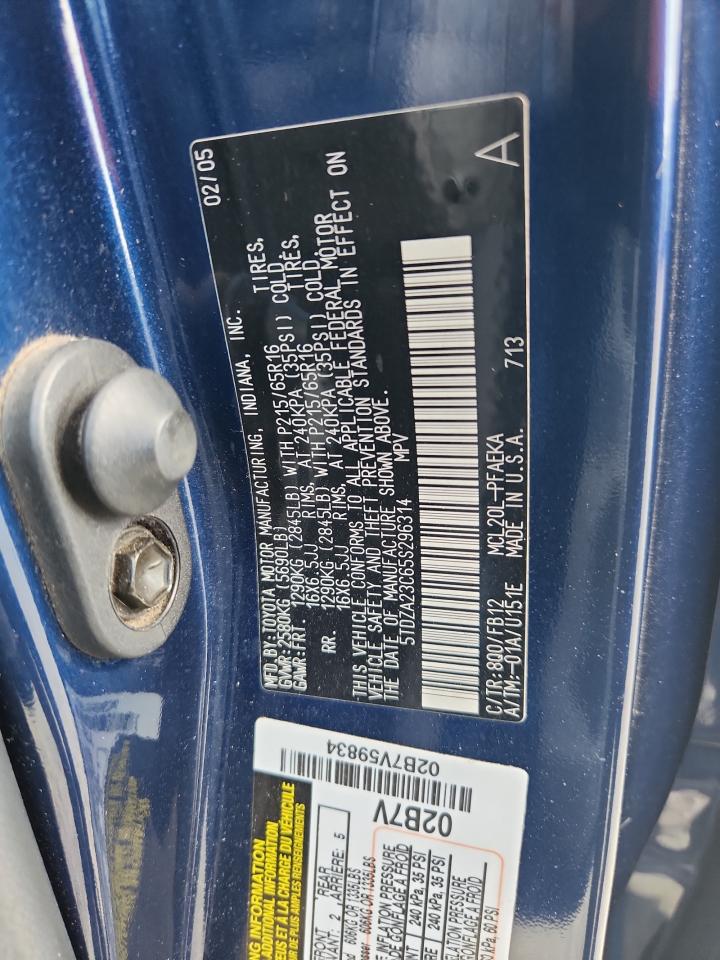 2005 Toyota Sienna Ce VIN: 5TDZA23C65S296314 Lot: 64472295